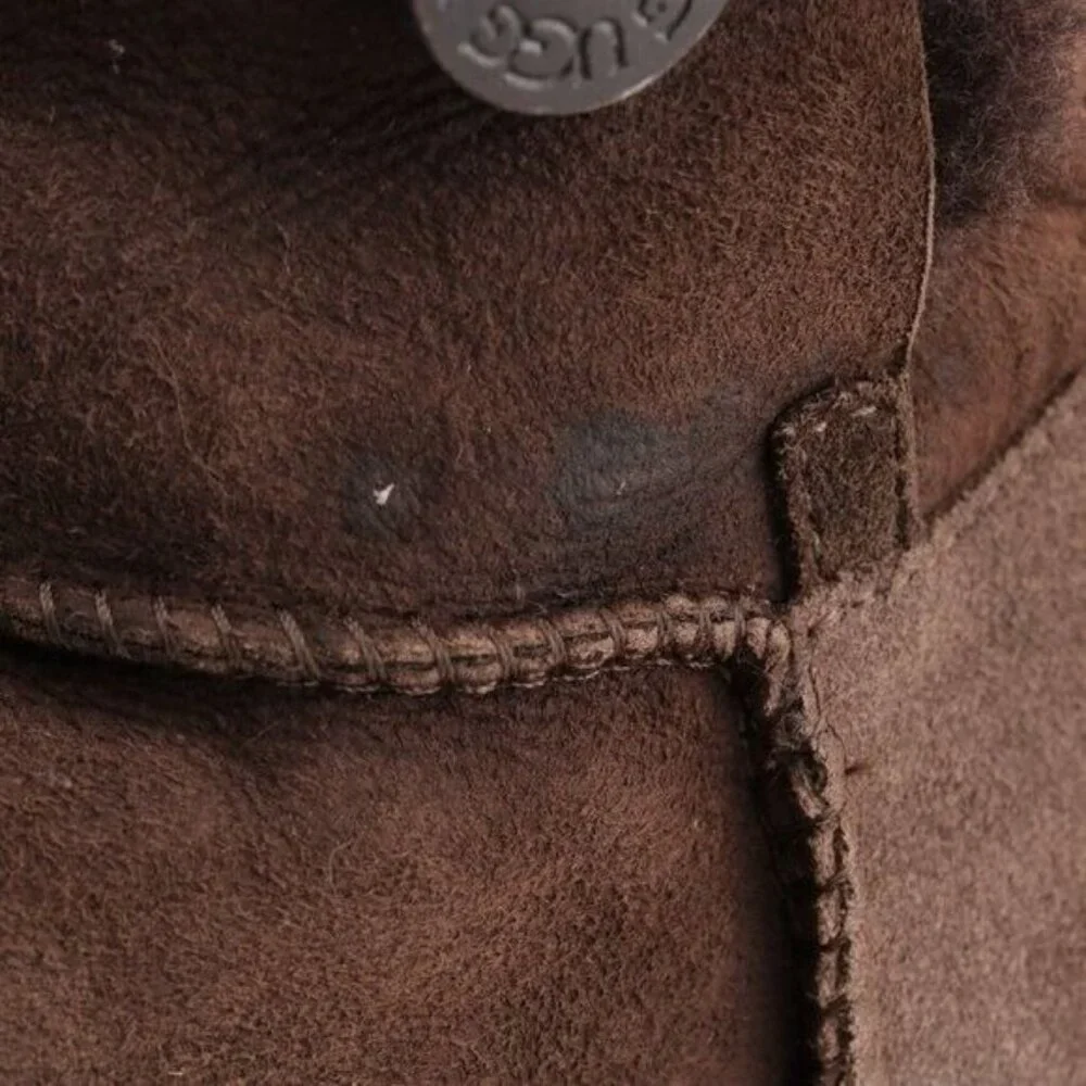 UGG Womens Bailey Button Short Boot Size 5 Brown Suede Sherpa Shearling Fury‎